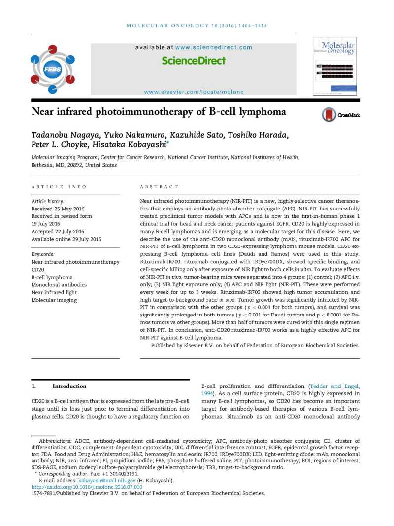 Near infrared photoimmunotherapy of B cell lymphoma page 1